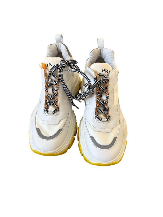 PRADA Men’s Pegasus White Yellow Leather Sneakers Size US 7 main image 5